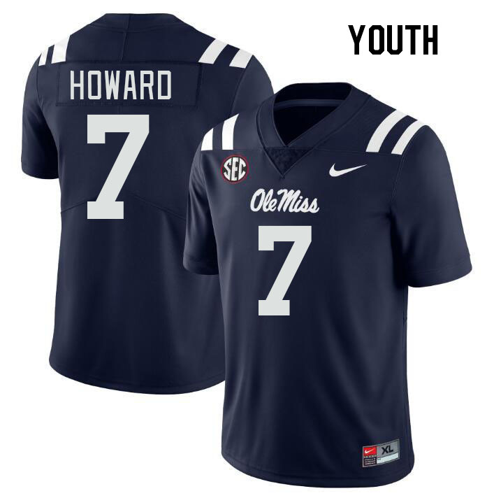 Youth #7 Walker Howard Ole Miss Rebels College Football Jerseys Stitched Sale-Navy